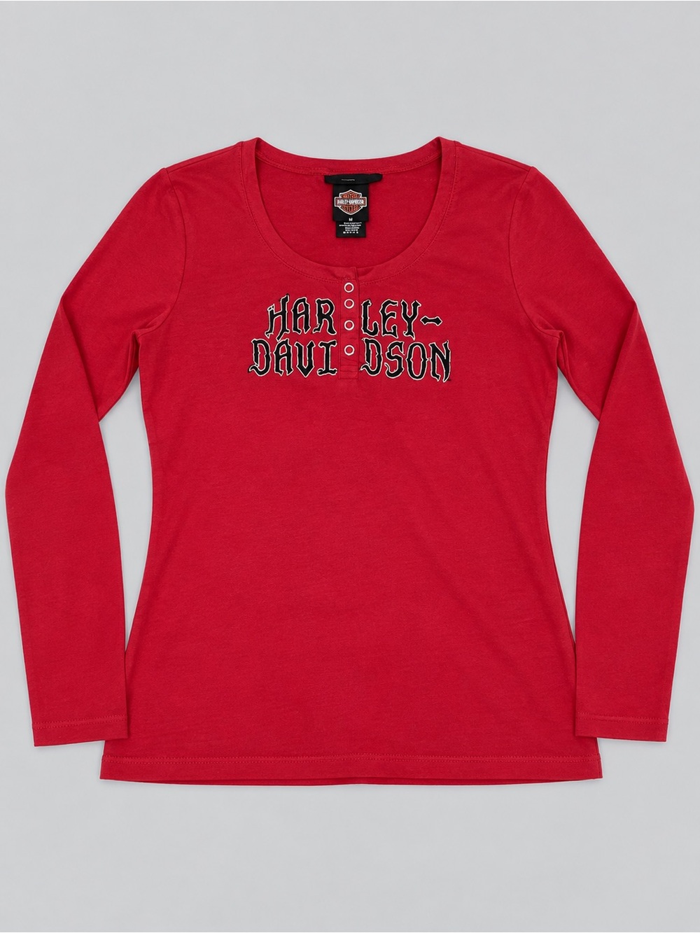 Harley-Davidson Red Waffle Knit Thermal Long Sleeve Henley Top Graphic XXL